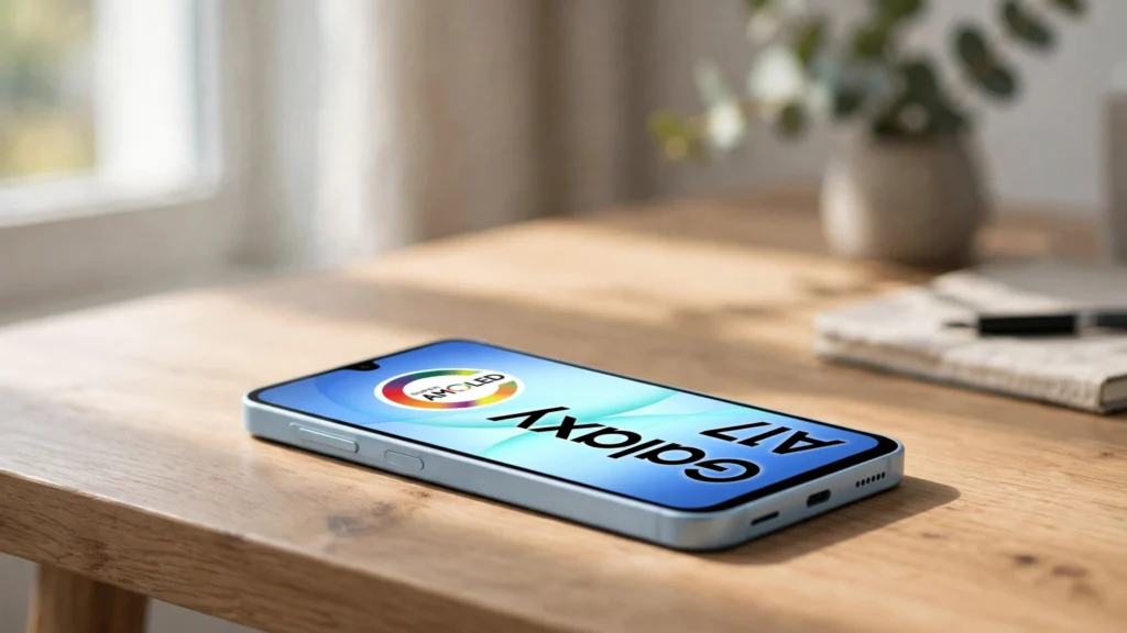 Samsung Galaxy A17 na mesa
