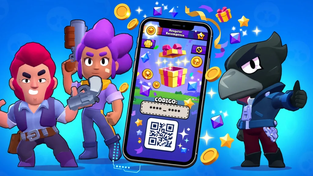 Imagem temática sobre códigos de resgate e recompensas do Brawl Stars em agosto