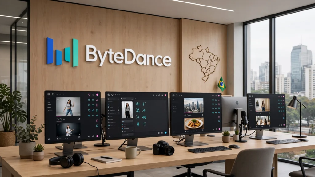 Representação de uma empresa de tecnologia relacionada à Bytedance Brasil e ao desenvolvimento de plataformas digitais como o TikTok