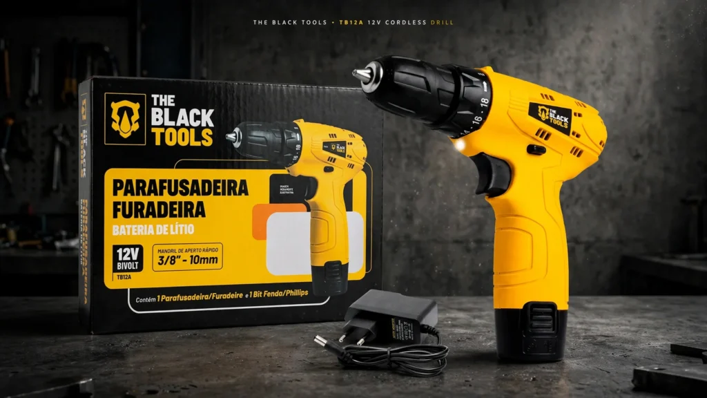 Parafusadeira Furadeira The Black Tools TB12A 3/8 a Bateria sem fio cor amarela