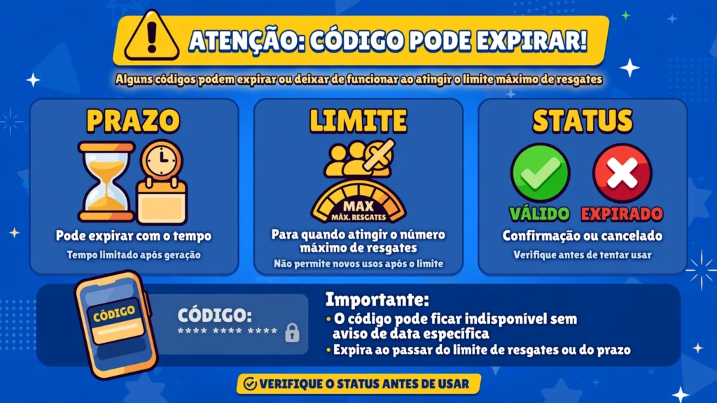 Aviso sobre validade limitada e limite máximo de resgates dos códigos do Brawl Stars