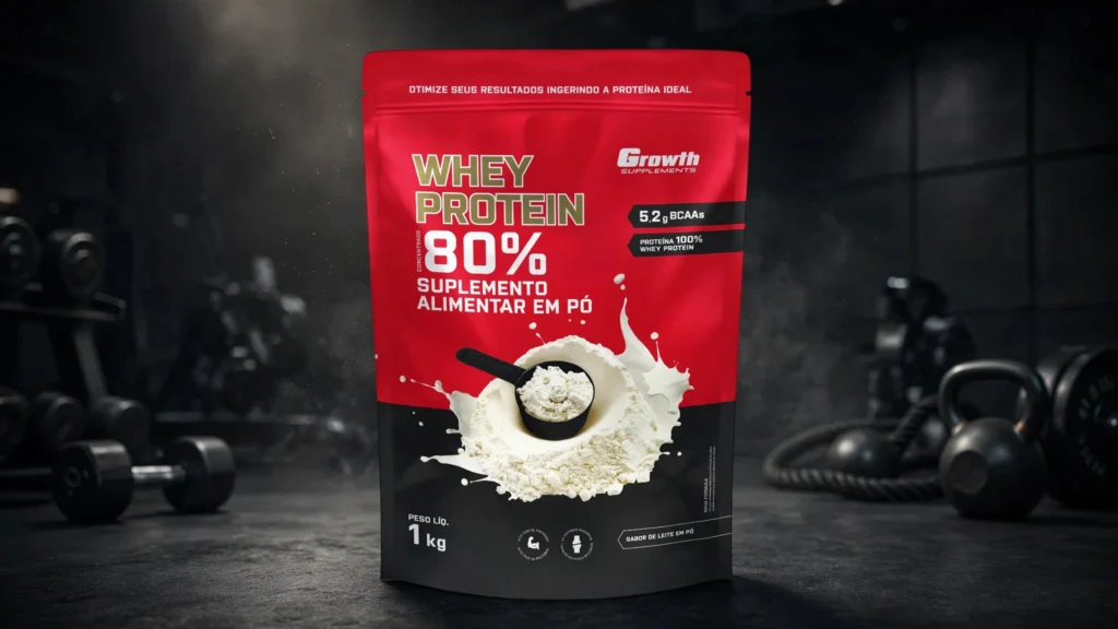 Whey Protein Concentrado 1kg Growth Supplements sabor Leite em Pó