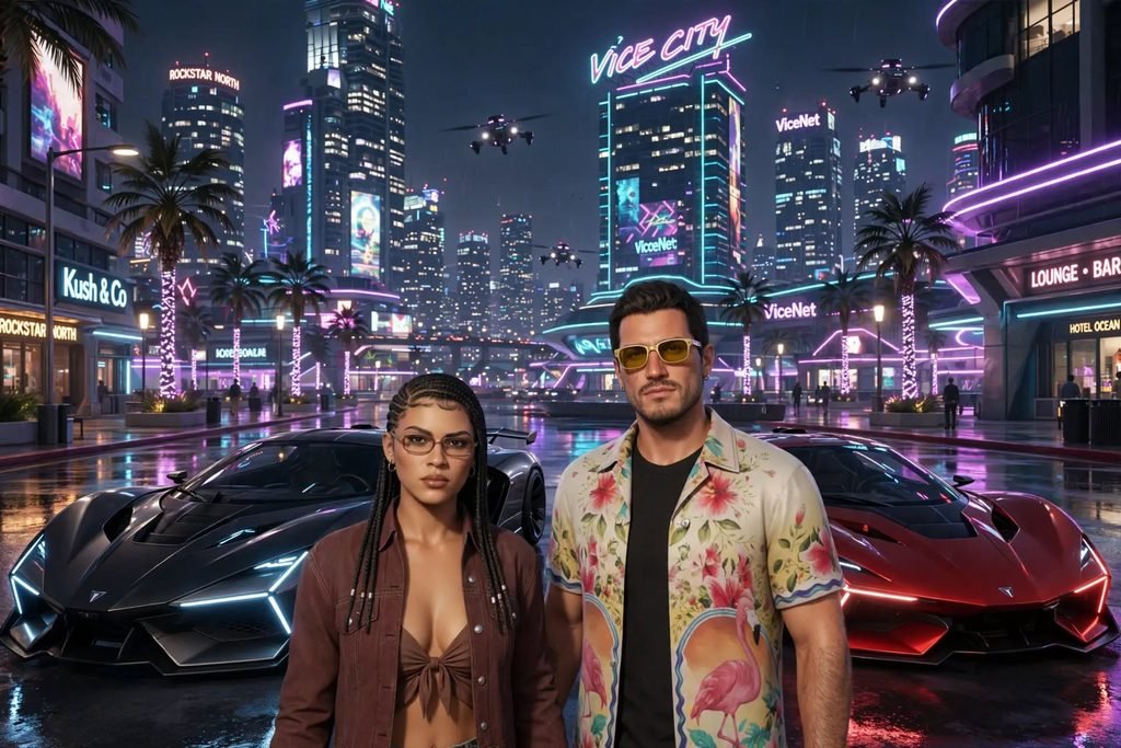 Jason e Lucia em Vice City no GTA 6