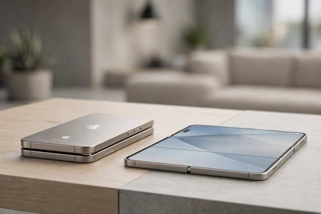 iPhone Ultra dobrável aberto sobre mesa