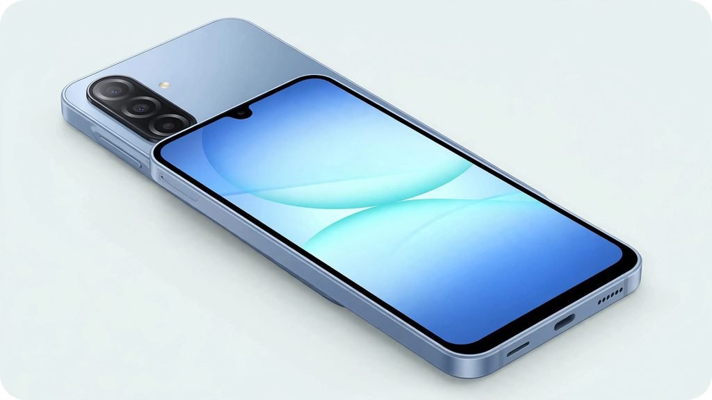 Celular Samsung Galaxy A17 azul com tela de 6.7 polegadas